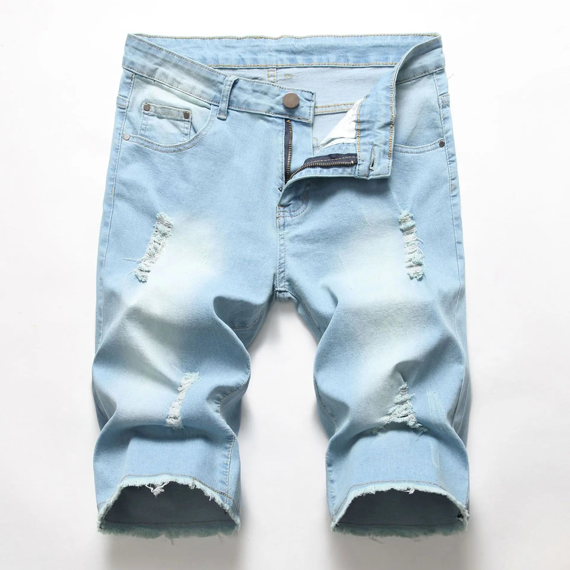 2026 New Denim Shorts for Men Fashion Casual Stretch Straight Short Jeans Men Summer Trend Holes Slim Fit Cowboy Short Trousers