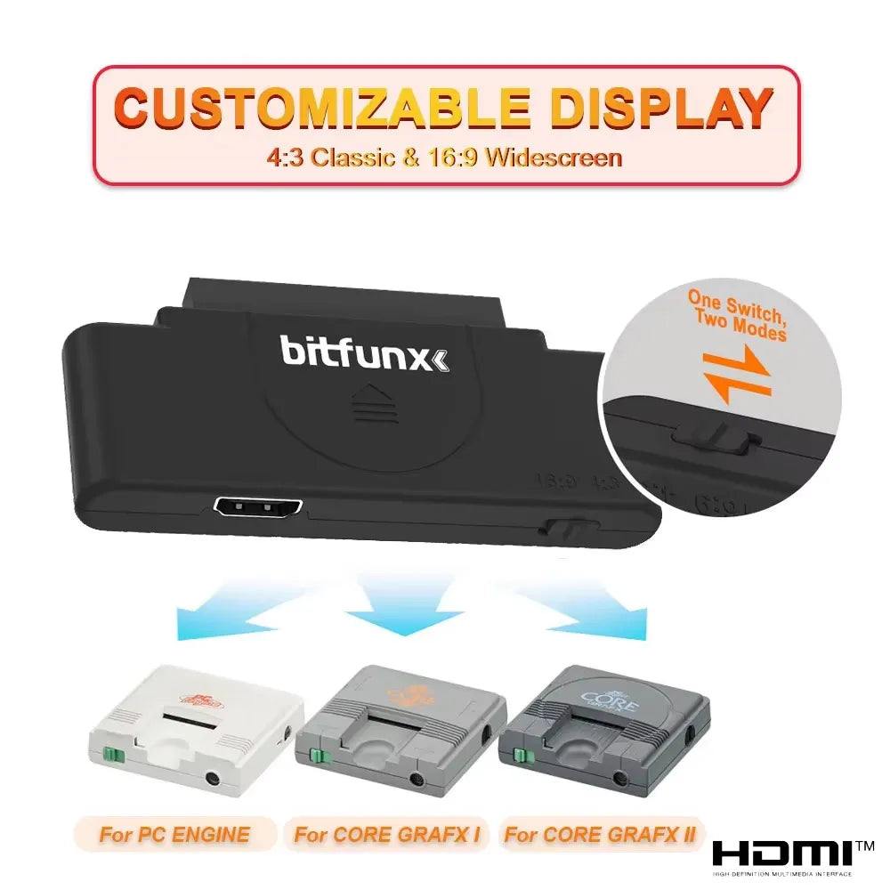 BitFunx RGB To 1080p HDMI™ Adapter For PCE PC Engine Console Support 16:9&4:3 Switching Video Conveter For Core Grafx Series