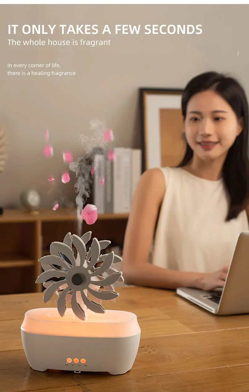 Hot Selling Windmill Aromatic 7 LED Color Air Humidifier for Home Portable Ultrasonic Rain Drop Aroma Diffuser