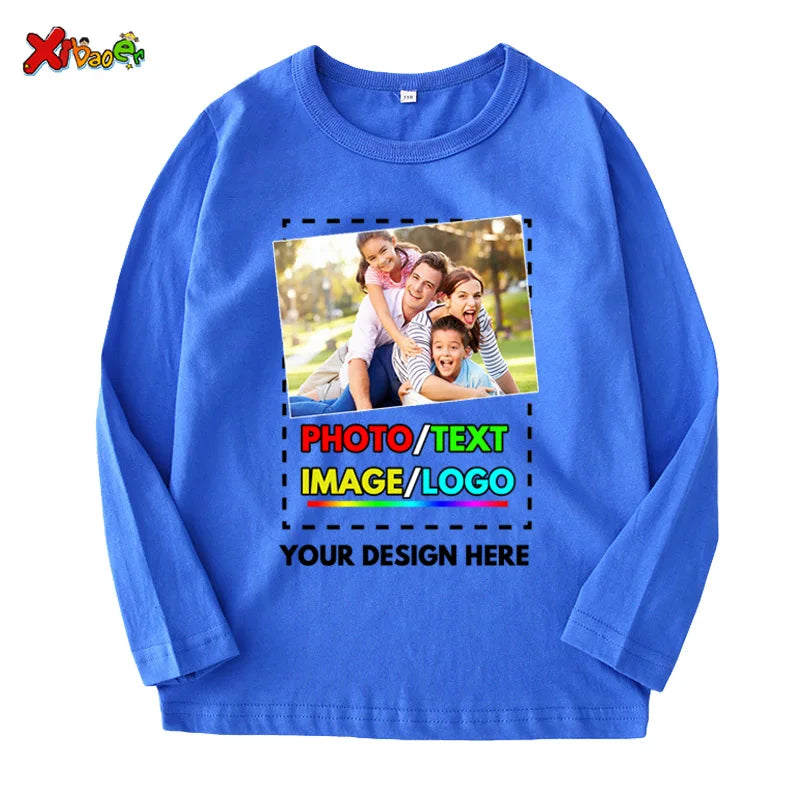Custom Long Sleeves Shirt Kids Personalized Photo Shirt Children T-Shirt Name Clothing Girl Boy Shirt Toddler Logo Design Shirt