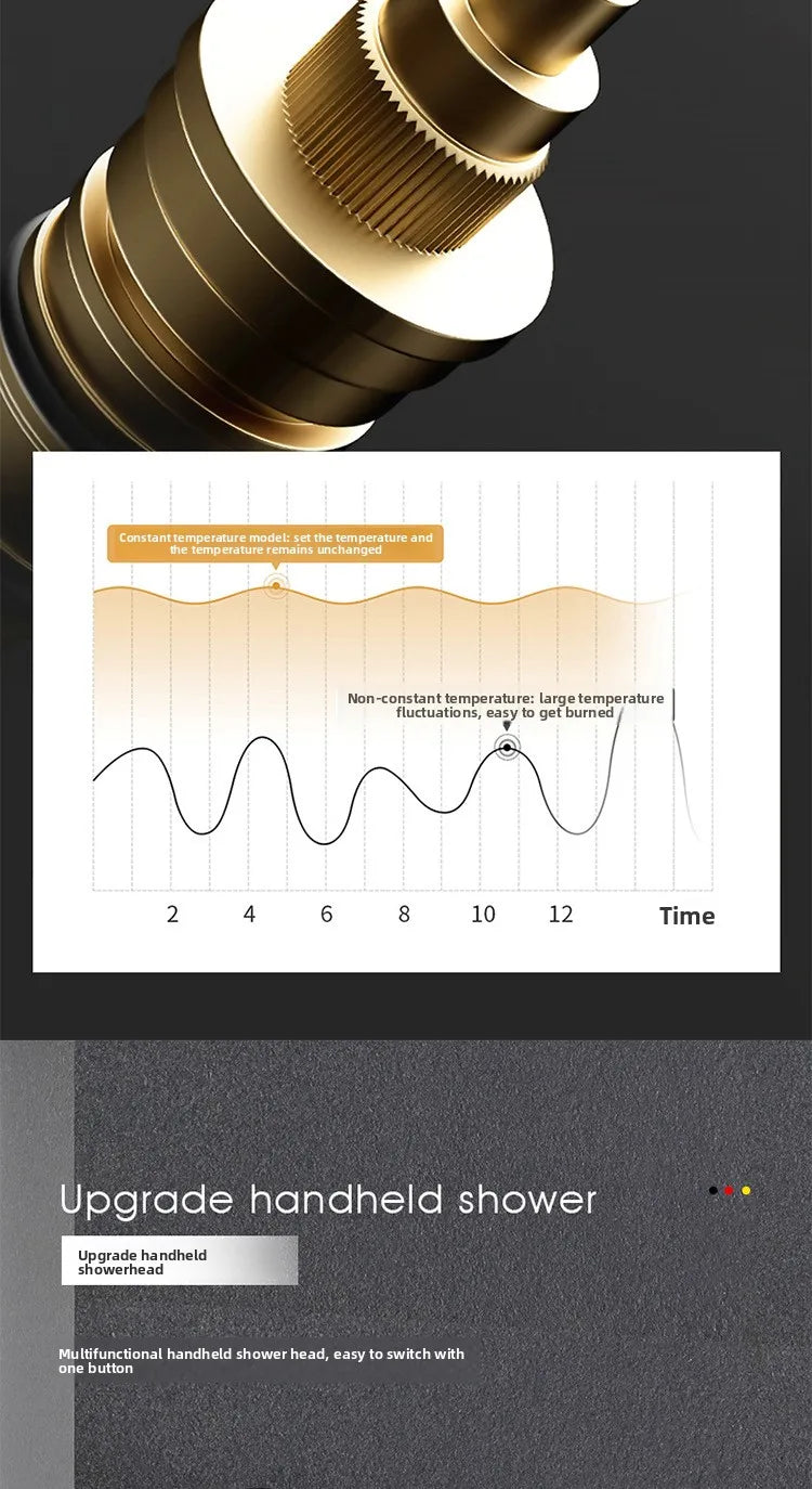 Rainfall LED Bluetooth Shower Set with Digital Display and Thermostatic Control All Brass Buttons