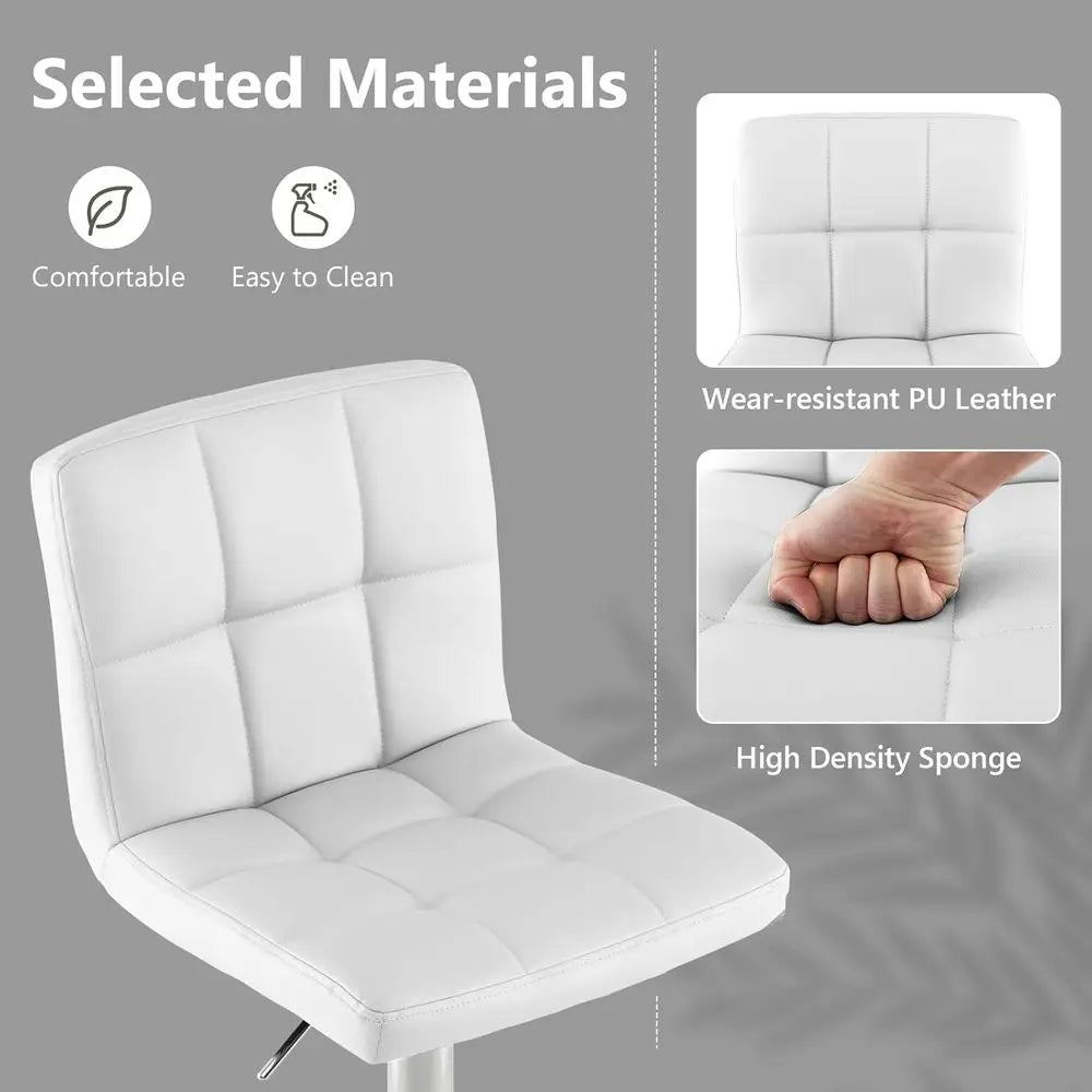 Set of 2 White Adjustable Height Swivel Bar Stools with Backrest, Metal Base for Kitchen Island, Home Bar, Pub