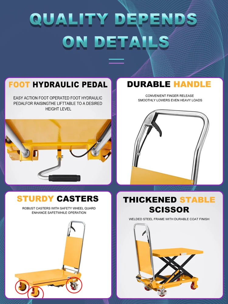 Portable 350kg 500kg Manual Hydraulic Small Scissor Lift Table Trolley