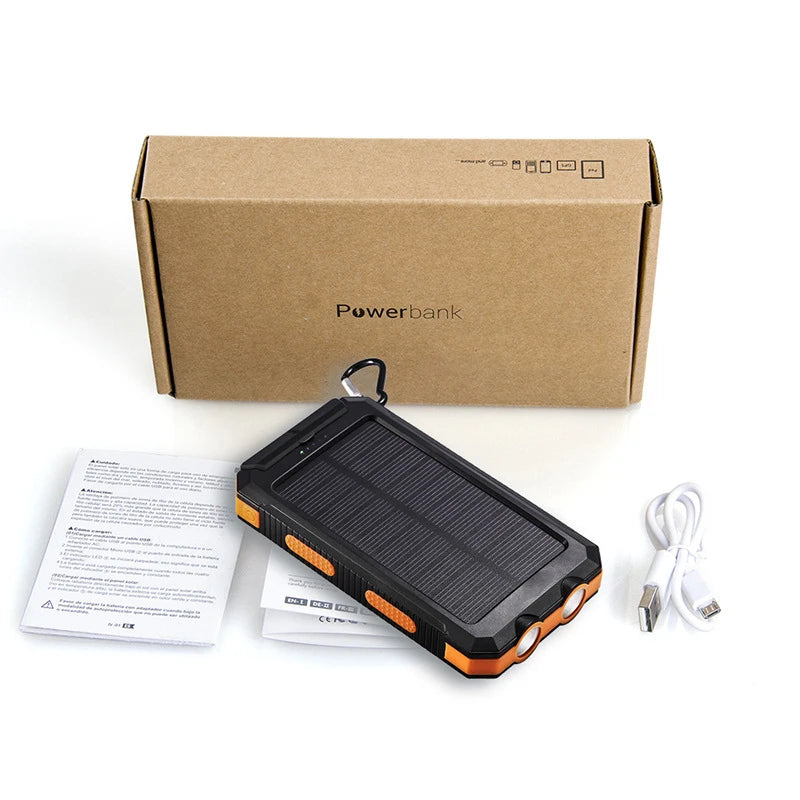 200000mAh Solar Power Bank Waterproof Portable Solar Panel Powerbank External Battery Charger Powerbank with LED Camping Light