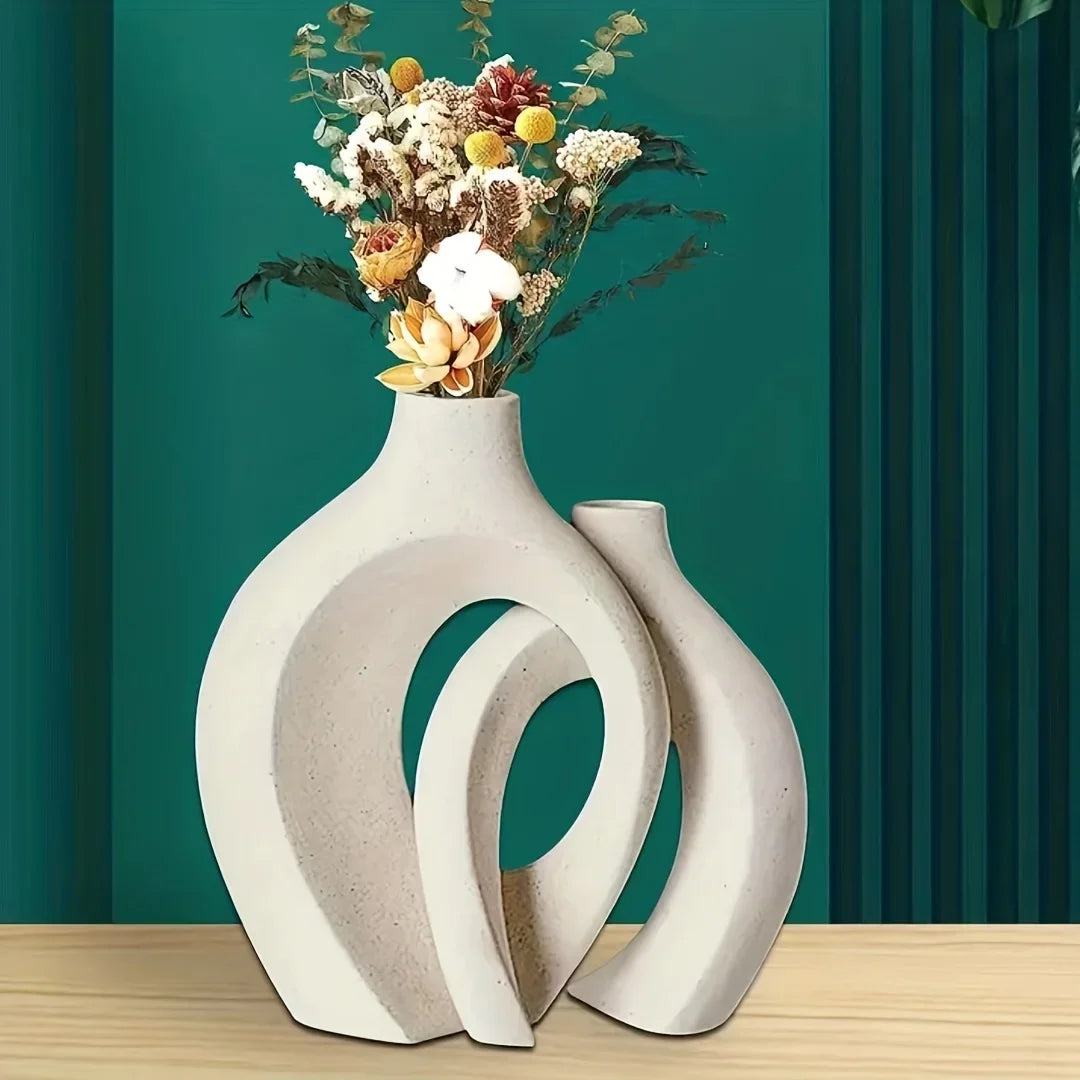 Hollow Nordic Modern Ceramic Vase Set of 2 for Modern Home Decor,Modern Boho Hollow Flower Vases for Living Room Bookshelf ваза