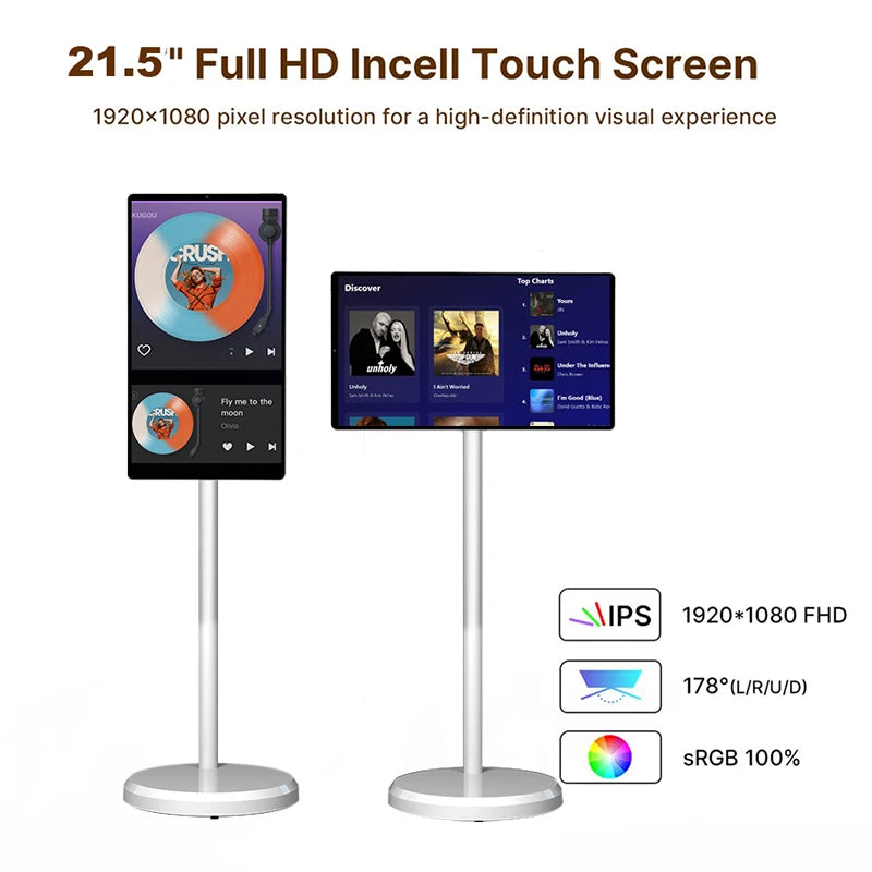 Smart Television 21.5" Inch Portable Tv Rollable Touch Screen Monitor Smart Digital Signage Display Mobile Portable Smart Tvs