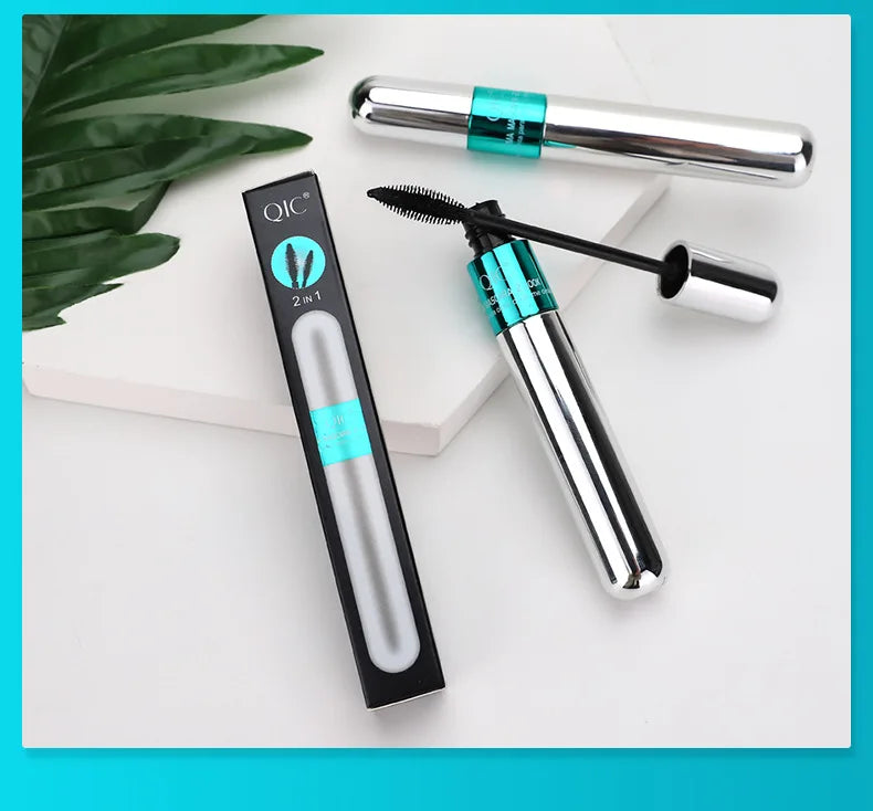 QIC Double Headed 4D Volume Black Mascara Lasting Waterproof Quick Dry Curling Lengthening Longer Eyelash Silk Extension Cream