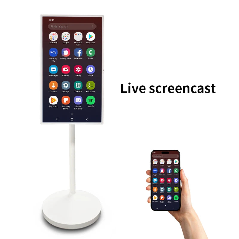 32 Inch Live Streaming Broadcast Equipment Projector Mobile Phone Touch Screen Display Rollable Floor Standing Smart TV