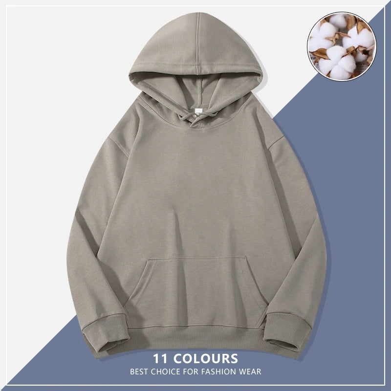 Custom Embroidery Logo Hooded Sweater Men's Loose Size Autumn Cotton Sweatshirt High Quality Tops Male Hip Hop Pullover