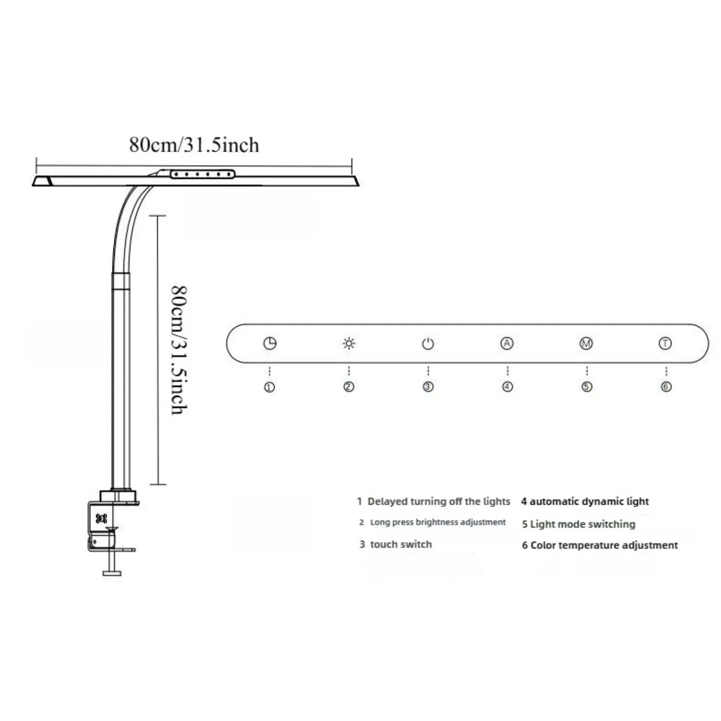 24W LED High Brightness Desk Lamp with Touch Remote Control Eye Protection Long Arm Clip-On for Student Computer Work Lighting