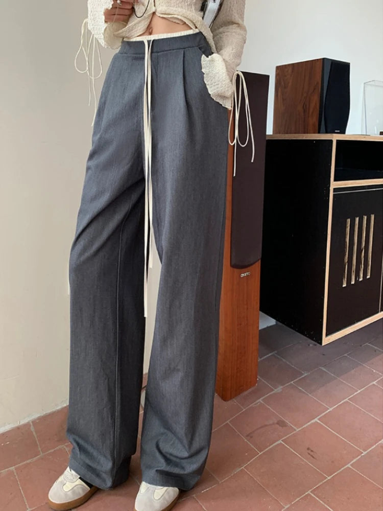 Elastic Waist Drawstring Loose Slim Casual Versatile Trousers 2026 Autumn New High Waist Women Wide Leg Suit Pants