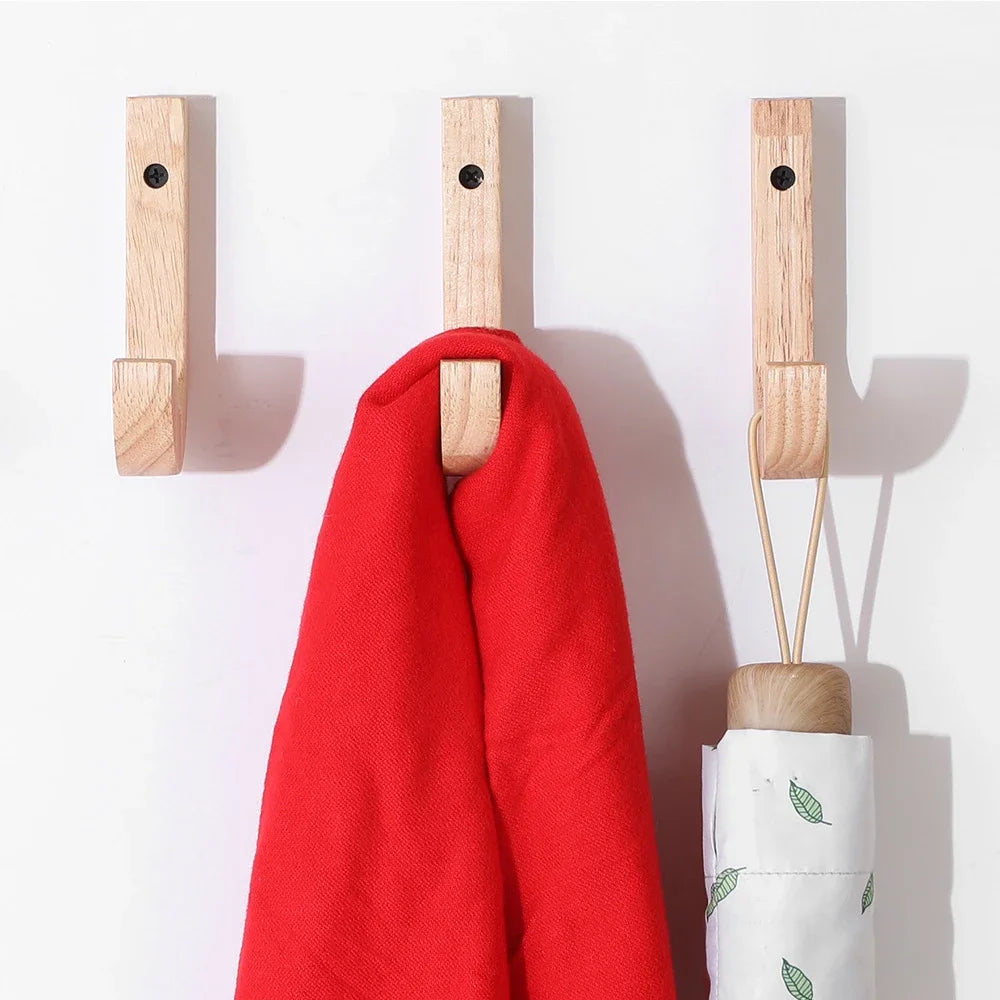 1Pc Oak Wood Coat Hanger Hook Home Bathroom Hallway Key Bedroom Door Kitchen Gadgets Organizer Wall Mounted Storage Rack Holder