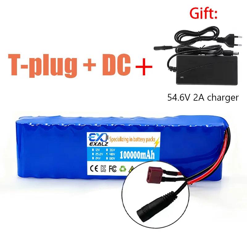 48V Electric Scooter Battery 13S2P 100Ah 18650 Lithium Pack For E-Bike Vehicle Motorcycle DIY BMS + 54.6V Charger