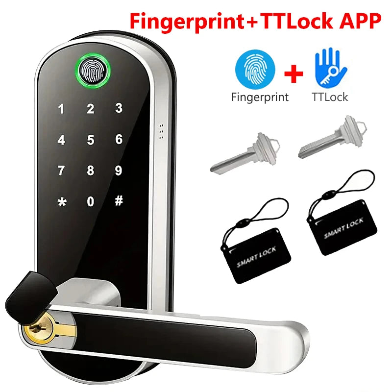 Tuya Smart Fingerprint Door Lock App Remote Control Keyless WIFI Digital Touchscreen Lock NFC with 2 IC Cards IP68 Waterproof