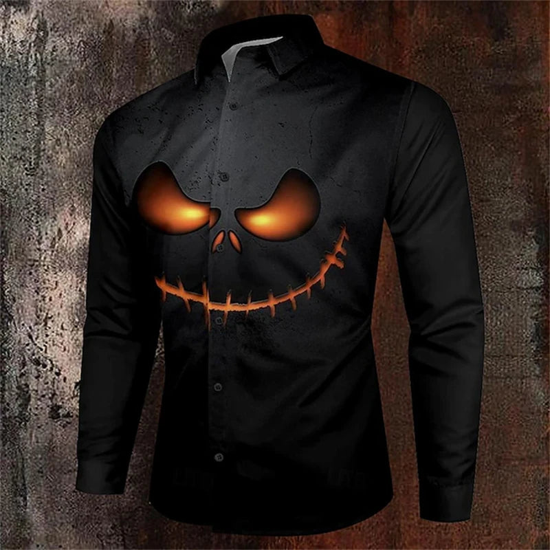 2026 Halloween Fun New Fall and Winter Yellow Shirt Halloween Party Fashion Men's Long Sleeve Tops Temperament Button Down Shirt