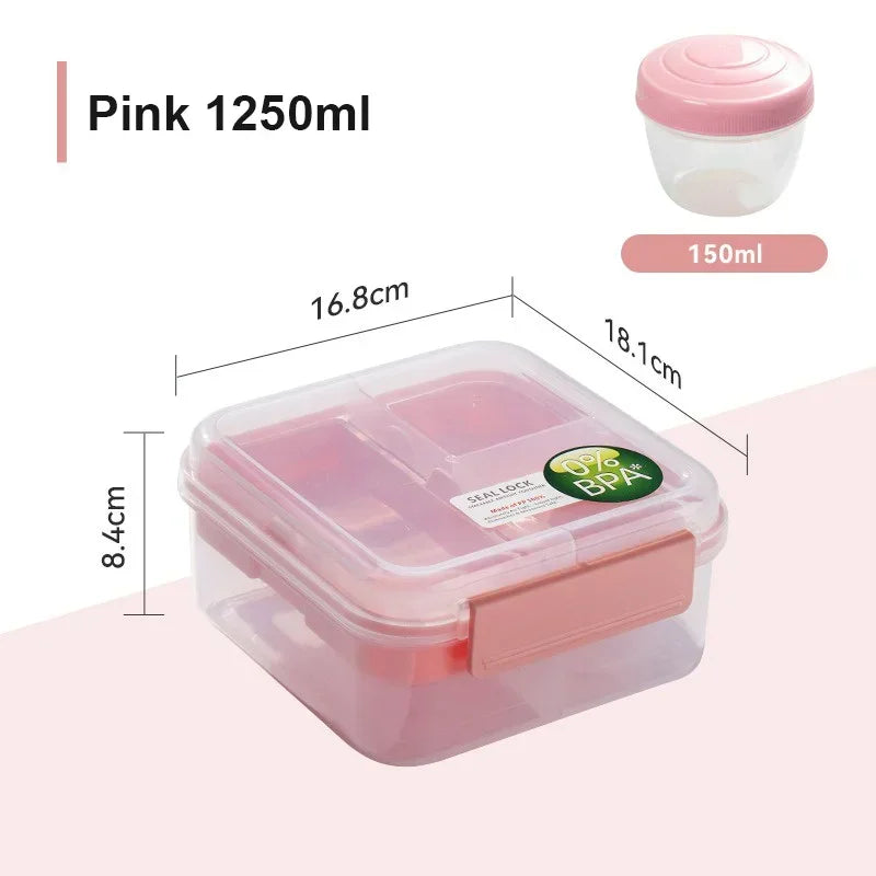 Lunch Box Portable Microwave Lunch Containers Sealed Salad Box Picnic Food Storage For Adult/Kid/Toddler 4 Compartment Container