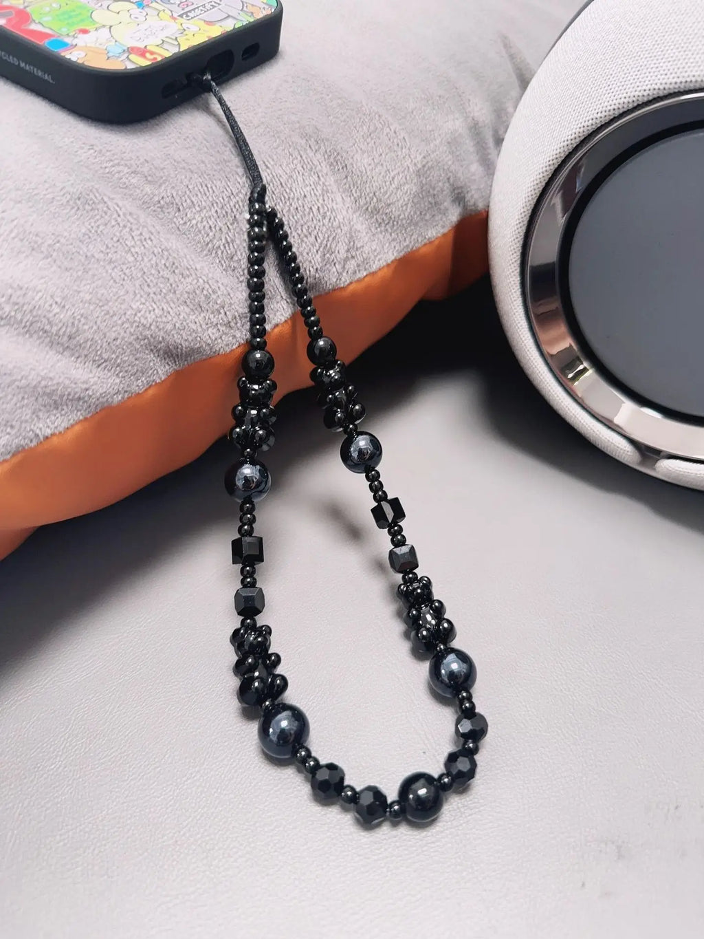 HERLOOK Black Bear Phone Charm Kpop Fashion Phone Strap Beaded Chain Telephone Jewelry Cellphone Accessories