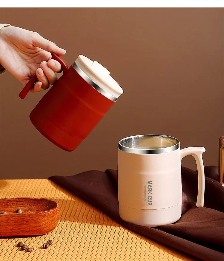 304 Stainless Steel Mug with Lid and Spoon Office Water Cup  High Aesthetic Coffee Cup, Breakfast Cup Water Bottles