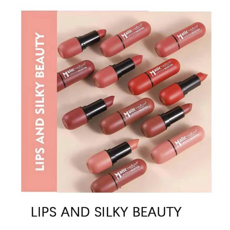 YABAOLIAN Matte Moist Lipstick Velvet Nude Lip Stick Long Lasting Waterproof High Pigment Non Dry 6 Shades Daily Makeup