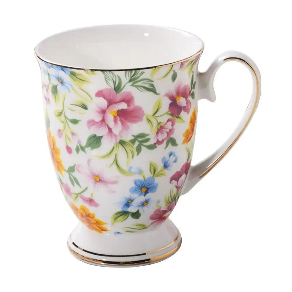 Classical Retro Bone China Mugs Large Capacity Ceramics Breakfast Milk Coffee Mug Pastoral Flower Tea Cup Home Office Drinkware