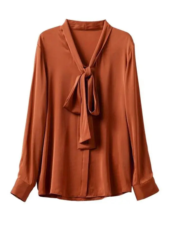 SuyaDream Women's Silk Blouse Long Sleeve Bow Collar Office Chic Solid Color Shirt 93% Silk 7% Spandex Spring 2025