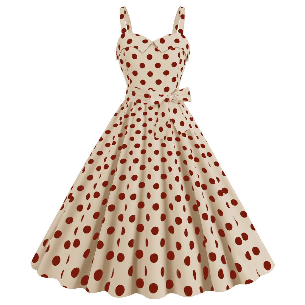 Vintage Classical Polka Dot Printed Dress Women's Sexy Sling Strap Wrap Chest Dress Valentine's Day Streetwear Spring Summer