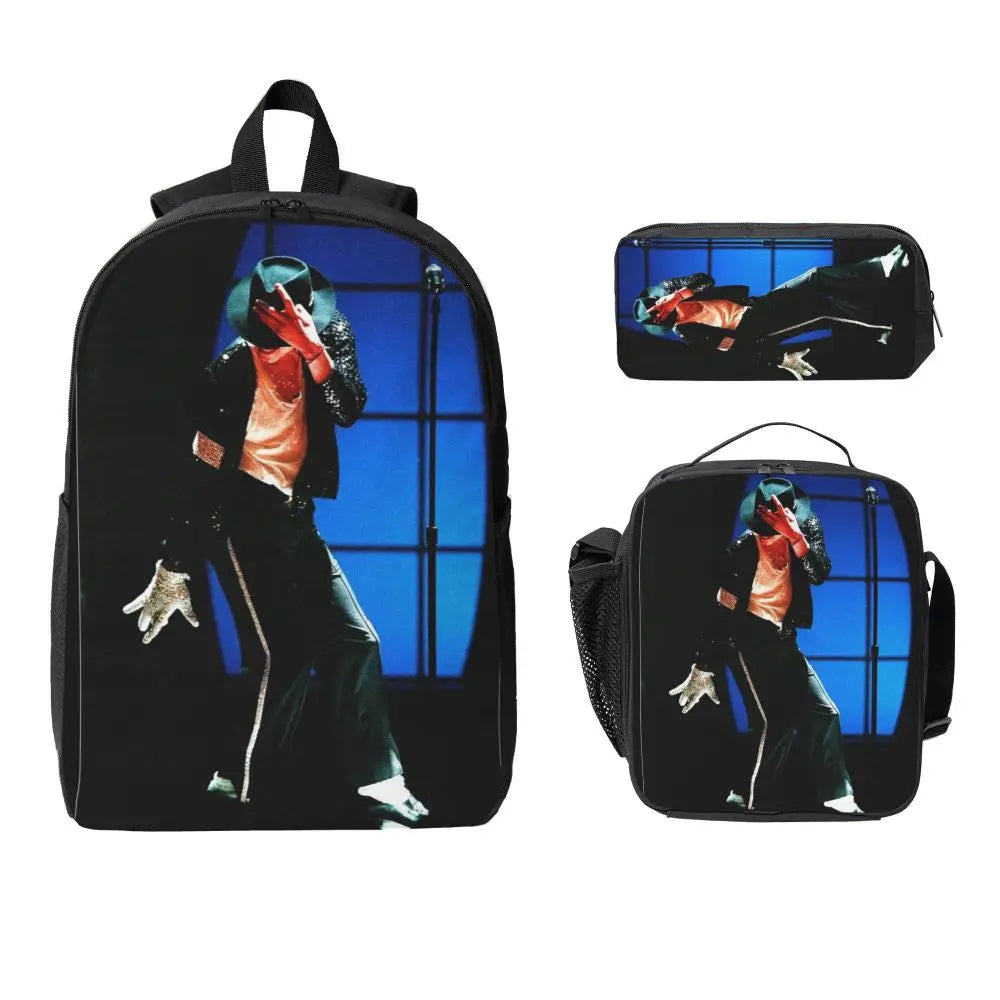 MJ Pop Legend Music 3pecs/set Backpack for Student Shoulder Bag Lunch bag Pencil Case