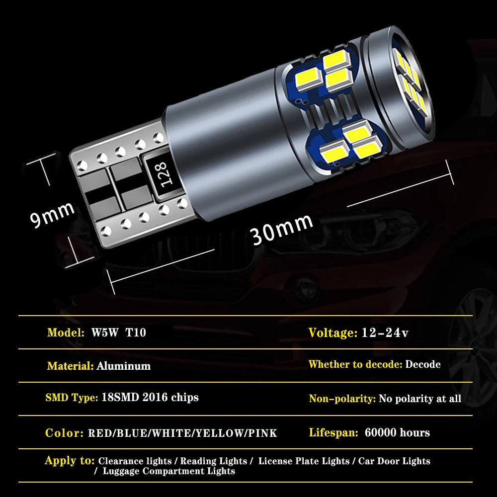 2Pcs T10 Car LED Bulbs For Audi A3 8L 8V 8P A4 B5 B6 B7 B8 A5 A6 C5 C6 C7 A7 A8 D2 D3 Interior Parking Clearance Lights