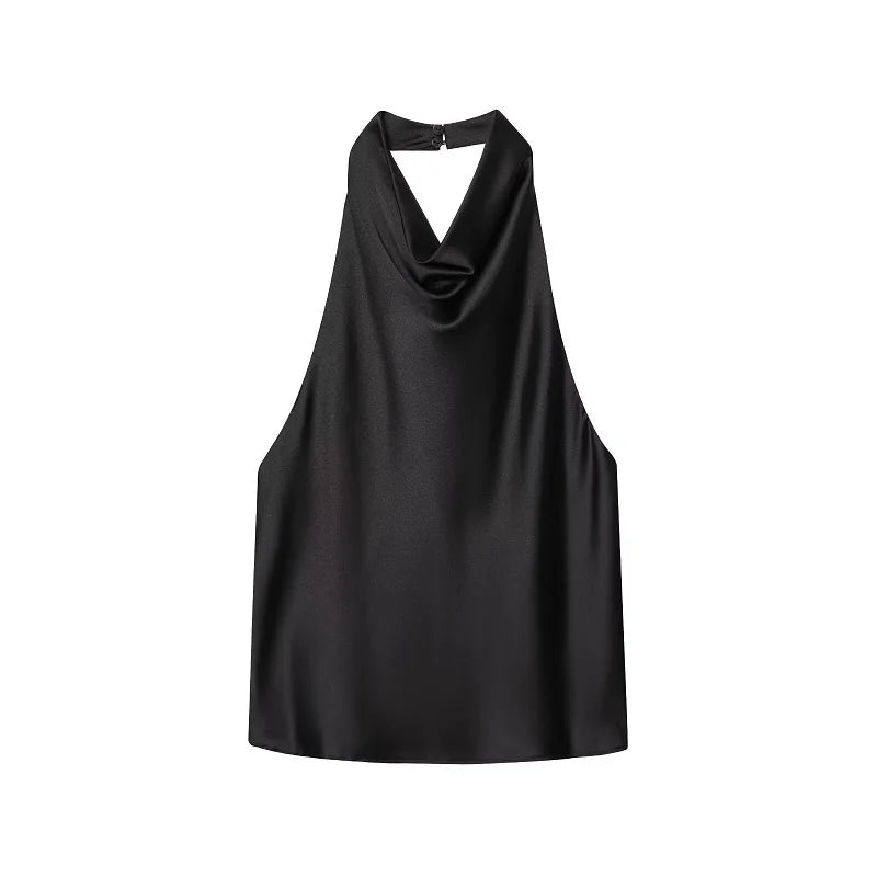 MUJER Satin Halter Tops for Women off Shoulder Backless Tops Woman 2026 Sexy Strapless Women's Tops Camisole Beach Top Female