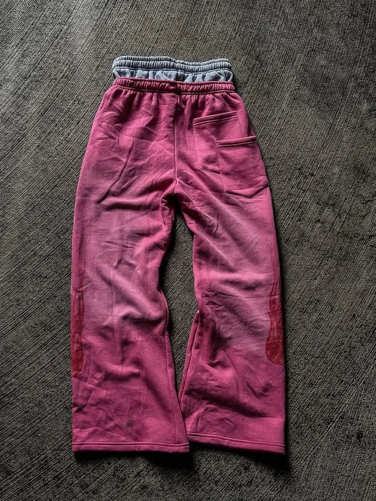 Autumn and Winter Fashion High Street Ins Fashion Men's and Women's Loose Straight Embroidered Printed Casual Pants