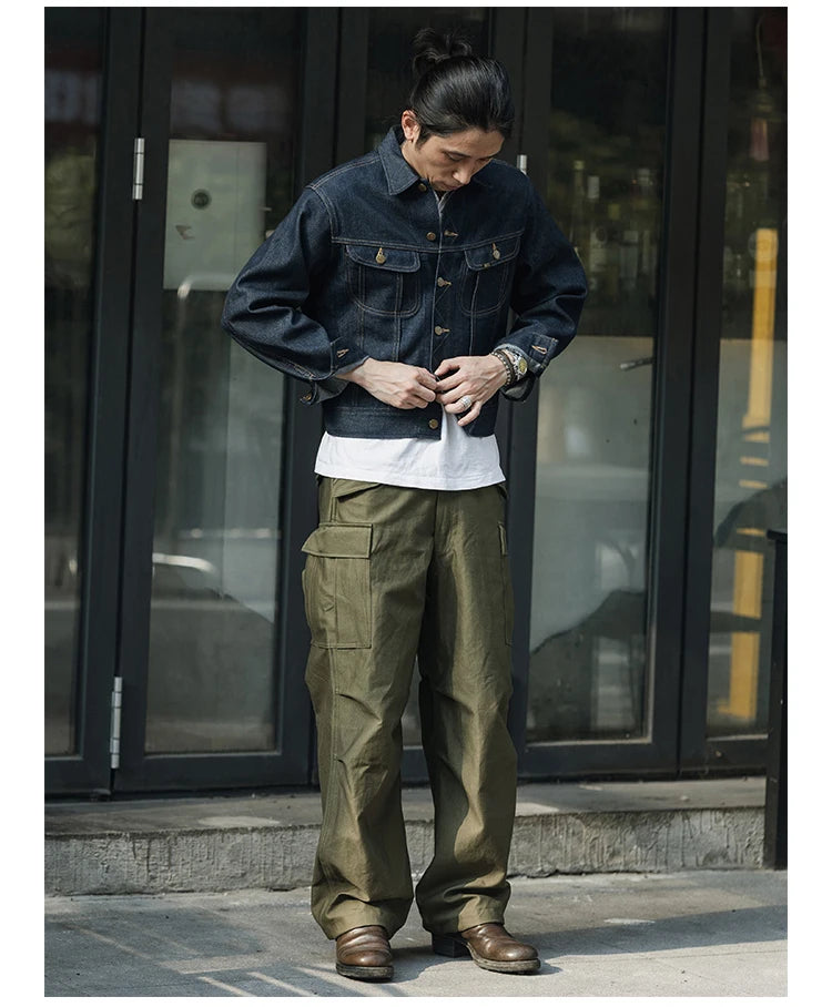 NON STOCK FLYERS Primary Color Left Oblique Anti-shrink Denim 101J Short Denim Jacket Retro Knight Jacket