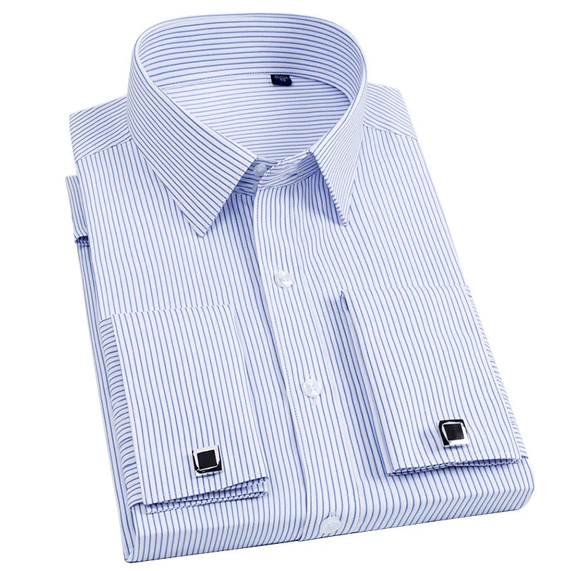 Men's Slim Fit French Cufflink Shirt Long Sleeves Double Cuff Solid Color High End Wedding Formal Dress Casual Men's Clothing