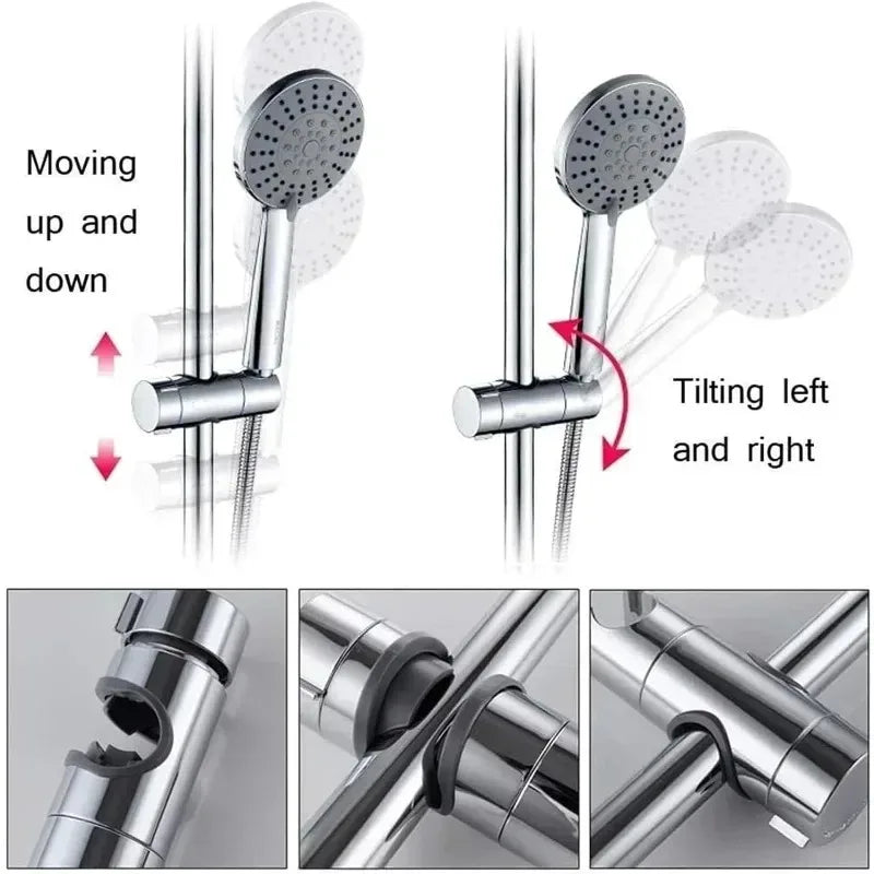 Universal Shower Head Holder Adjustable Showers Head Holder Clamp with Rotation for Bathroom Rail Mounting Shower Head