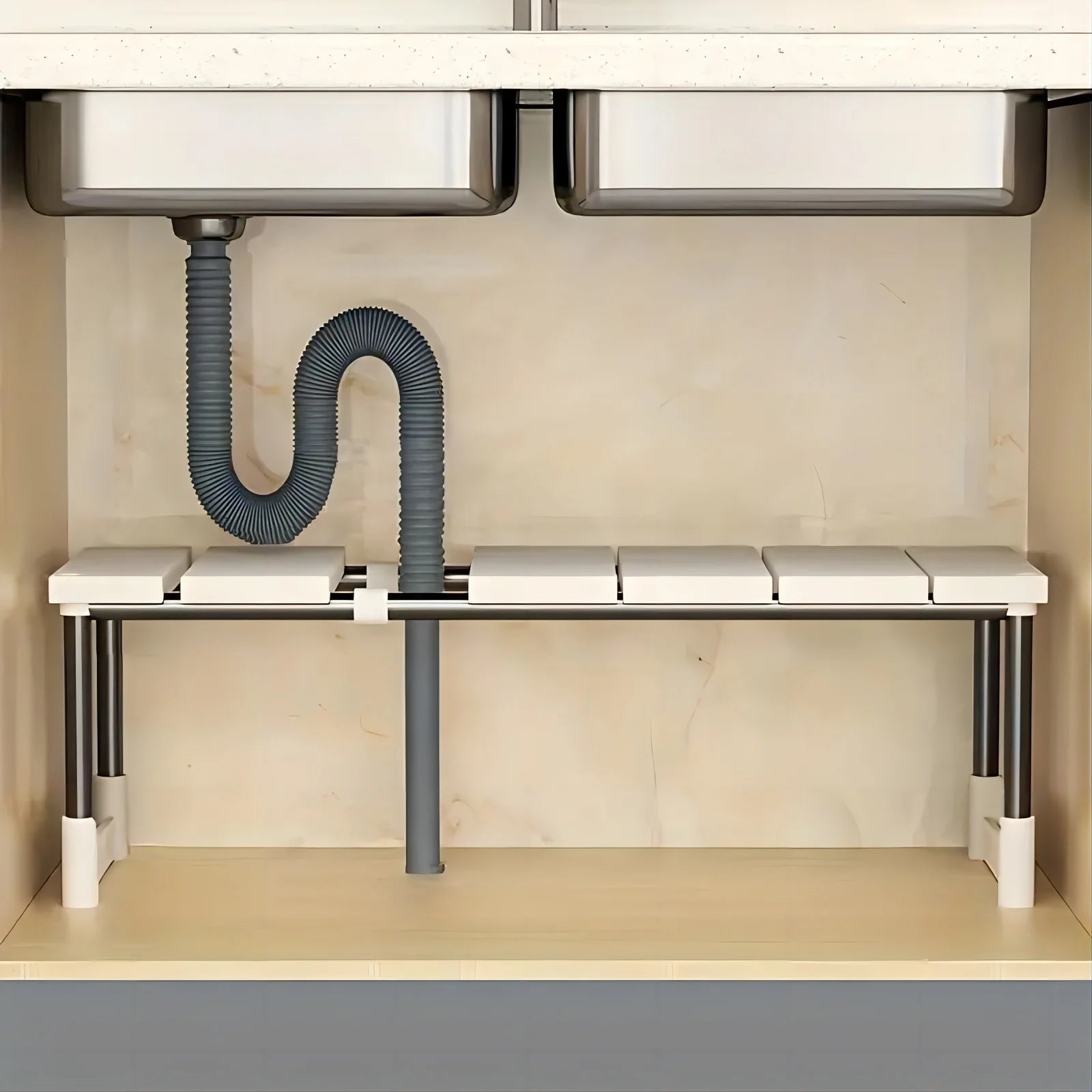 Adjustable Under-Sink Organizer - Stainless Steel Multi-Tier Space-Saving Storage Rack for Kitchen & Bathroom Cabinets