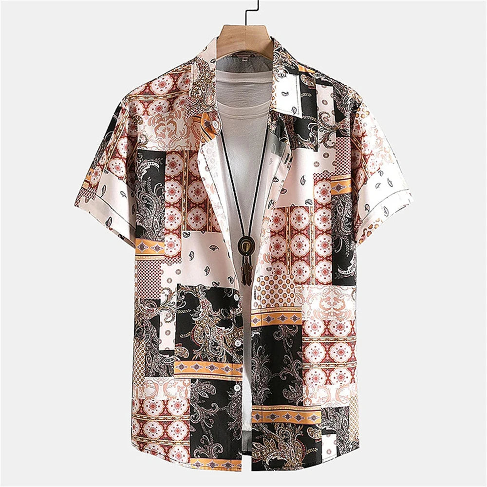 3D Printed Ethnic Men's Hawaiian Shirts Vintage Button Short Sleeve Lapel Retro Streetwear Hawaiian Blouse shirts for men Summer