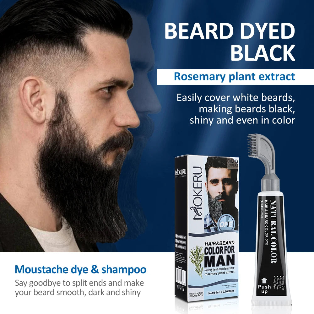 Black Beard Dye Shampoo For Man 3 Minutes Fast Coloring Beard Hair Dye Cream Cover White Grey Natural Plant Beard Color Shampoo