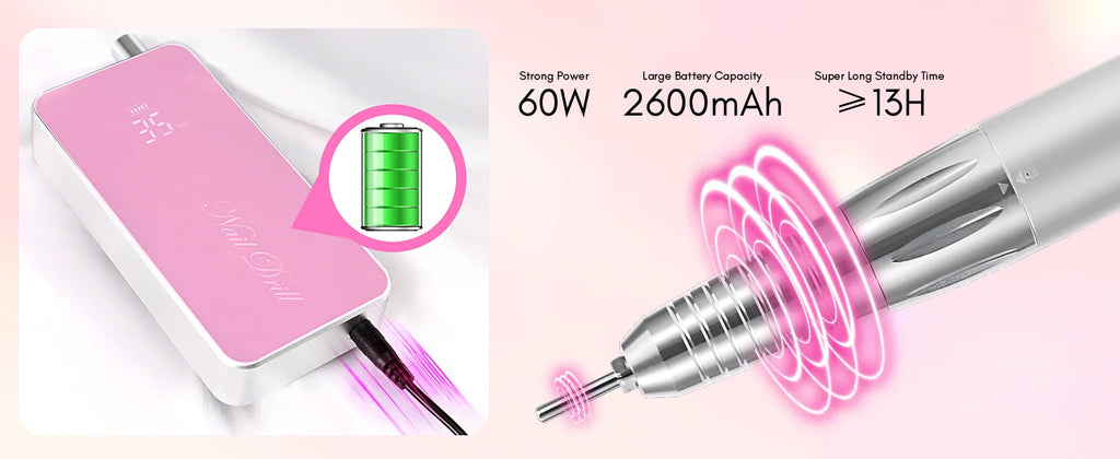 Professional Nail Drill, Nouvella 35000RPM Electric Nail Filer Machine with Coreless Motor Rechargeable Efile for Nails Gel