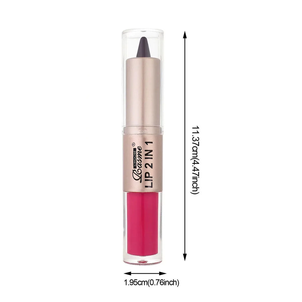 2 in 1 Dual End Matte Lip Liner Pencil & Shiny Mirror Lip Gloss Waterproof Long Lasting Lip Cosmetics for Smooth Application