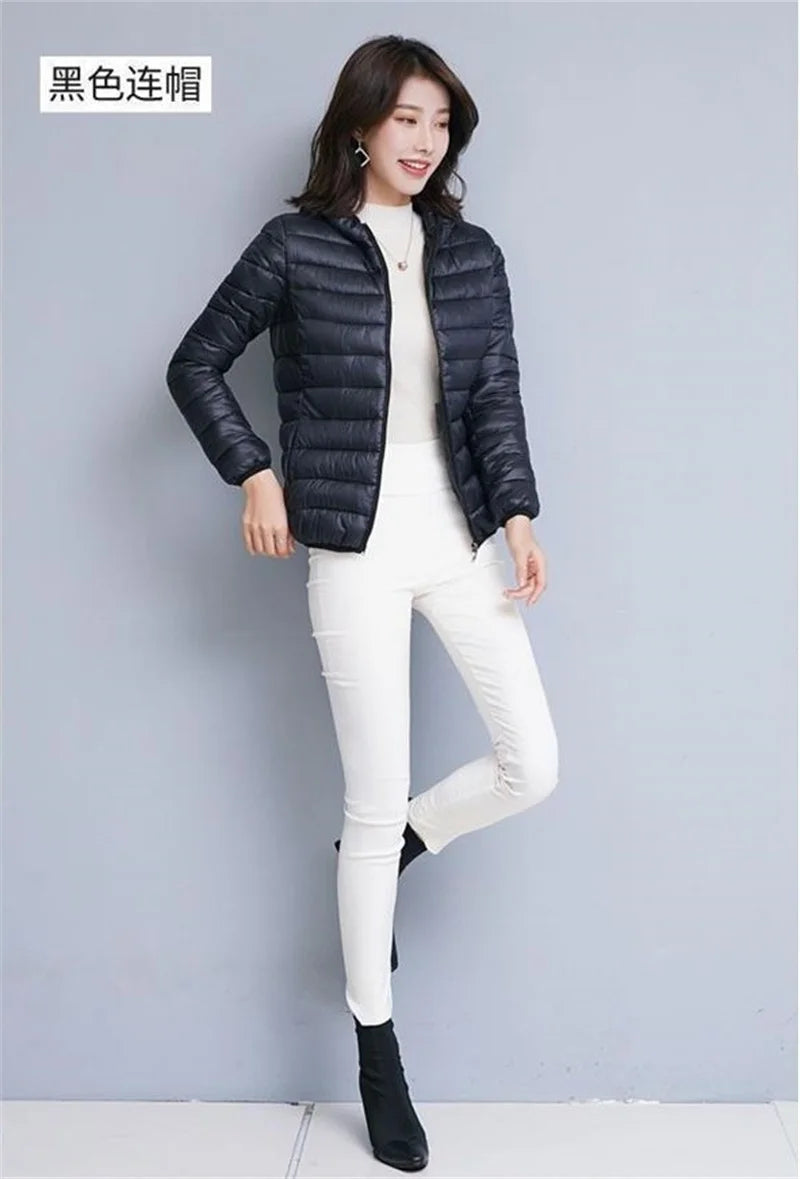 Down Jacket Women's Short Autumn Winter New Parkas Stand-UP Collar Hooded Warm Cotton Padded Coat Large Size Outcoat Ladies Tops