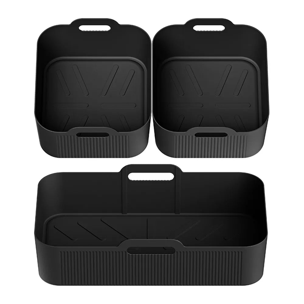 3Pcs Air Fryer Tray Silicone Mold For Ninja Af500 Air Fryer Liner Basket Reusable Oven Baking Tray Non-Stick Pizza Grill Pan