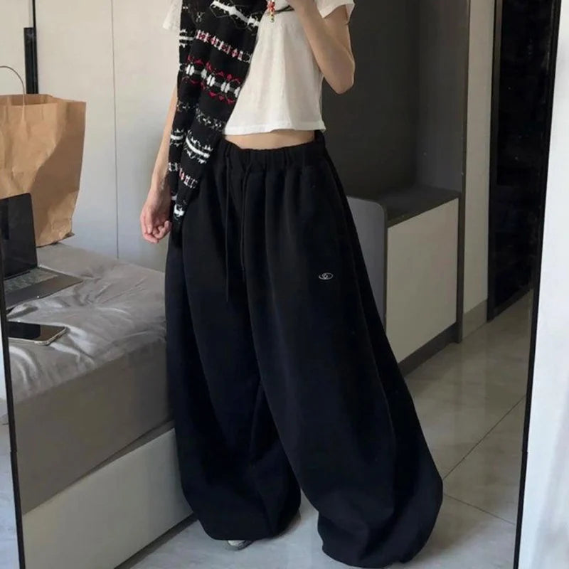 Oversized High Waist Wide Leg Sweatpants Women 2026 New Drawstring Loose Casual Sport Pants Woman Solid Pocket Baggy Trousers