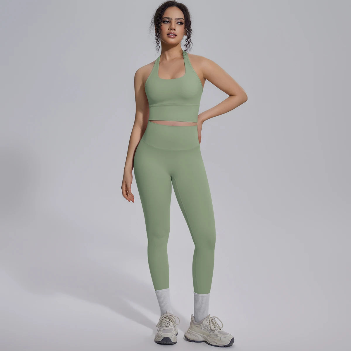 Rooftrellen New Women's Two-piece Set Fitness Sports Solid Color Yoga Set Summer Quick Drying Legging Pants Gather I-shaped Vest