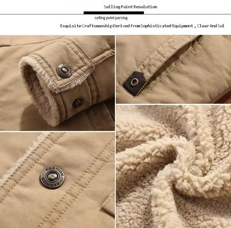 Outerwear Clothing fleece Bomber Jacket Men's Windbreaker Thick Warm Male Parkas Military Mens Winter Jackets Fur collar Coats