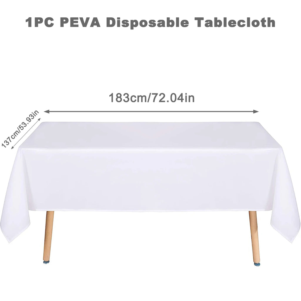 Round Tablecloth White Plastic No Stitch Fabric Elegant Solid Table Cloth for Christmas Birthday Wedding Party Hotel Decoration