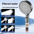 5-Mode High Pressure Filtered Shower Head - Gunmetal Gray, Multi-Effect Skin Care Stones, Adjustable Water Flow for Bathroom