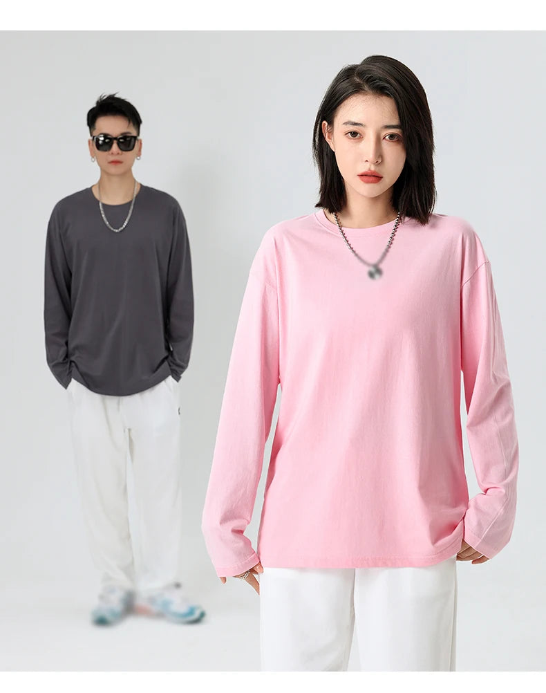 Long sleeve T-shirt Solid Color Top Tees Custom Print Your Design Autumn Plain Cotton Tshirts Plus Size Undershirts For Man