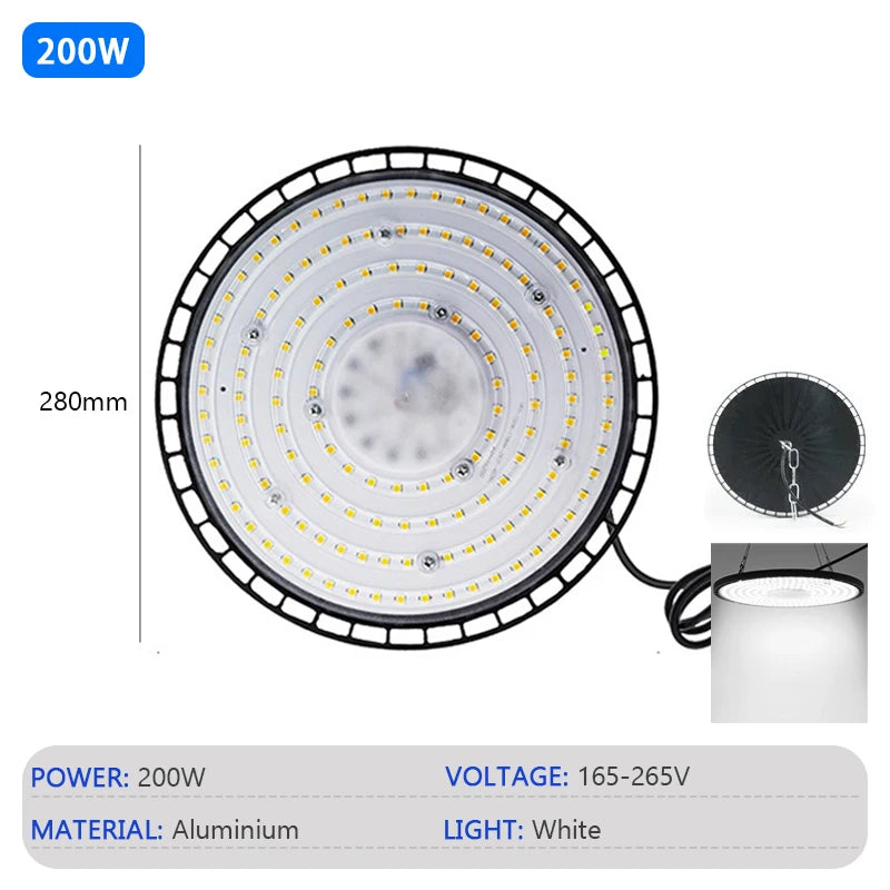 High Bay Lights 100/150/200W 220V Super Bright 6000K UFO LED Waterproof Commercial Market Warehouse Garage Industrial Lighting