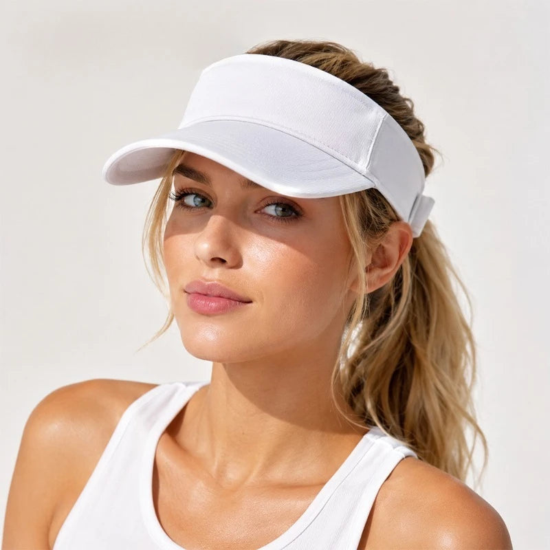 Solid Color Blank Sports Sun Hat Lightweight Breathable Adjustable Empty Top Visor for Golf Running Cycling Beach Summer Outdoo