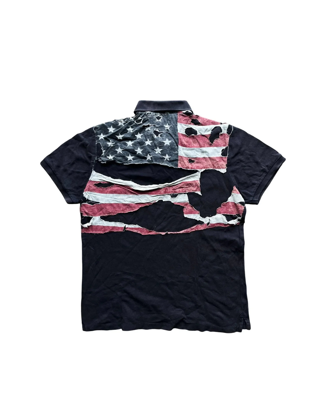 American Flag Tear Patchwork Retro Old Short Sleeve Polo Shirt Y2k Loose Boy Hip Hop Embroidery Clother Top Cotton Men Clothing