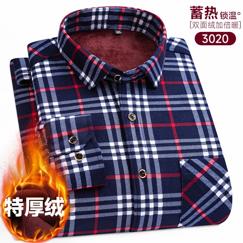 Men's long-sleeved shirt with double-sided fleece thickened warmth, 8XL, 9XL, casual winter fashion, versatile for the street